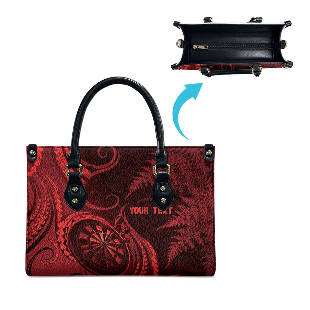 Personalised New Zealand Red Darts Leather Bag Maori Fern Curve Style LT05 - Polynesian Pride