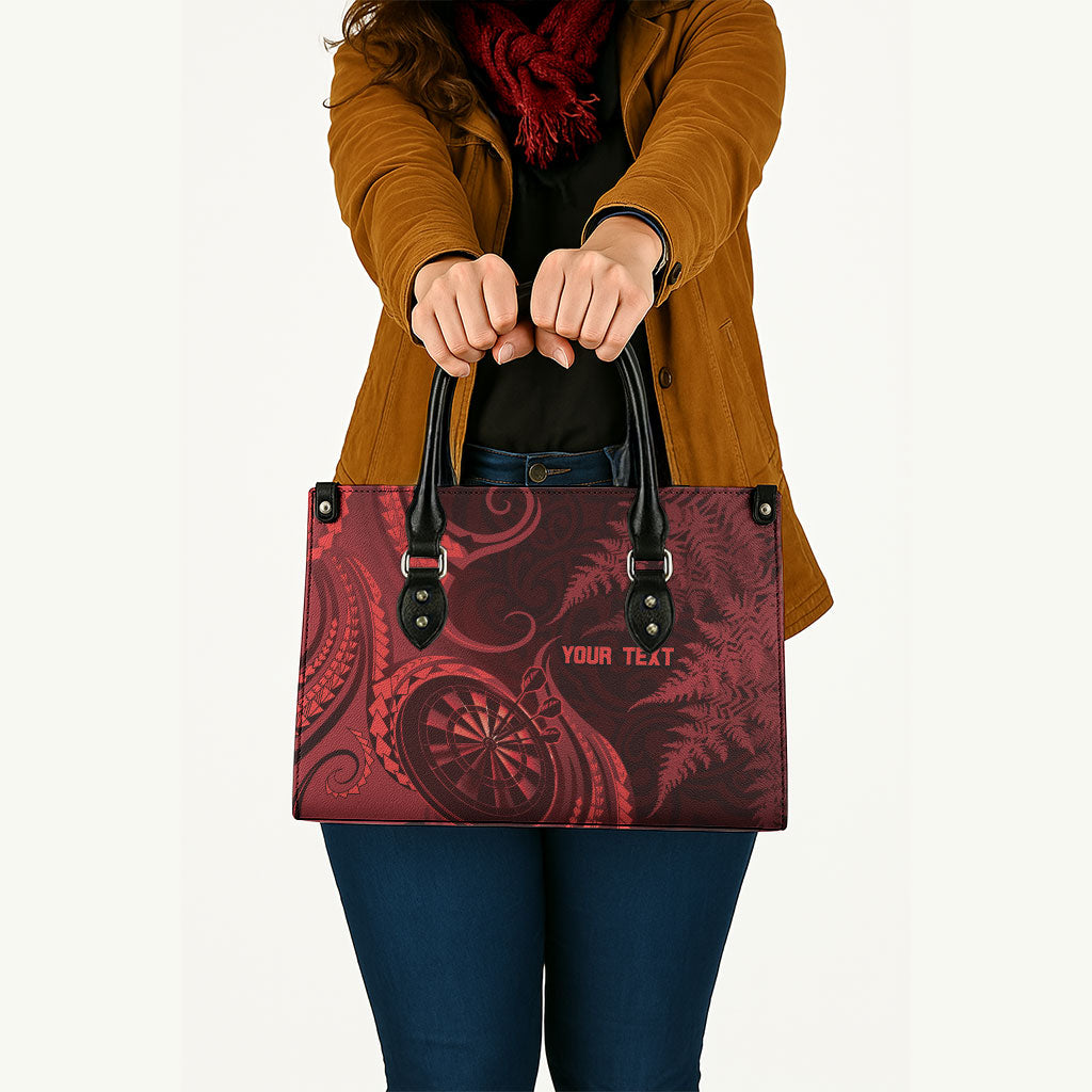 Personalised New Zealand Red Darts Leather Bag Maori Fern Curve Style LT05 - Polynesian Pride