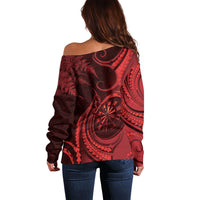 Personalised New Zealand Red Darts Off Shoulder Sweater Maori Fern Curve Style LT05 - Polynesian Pride