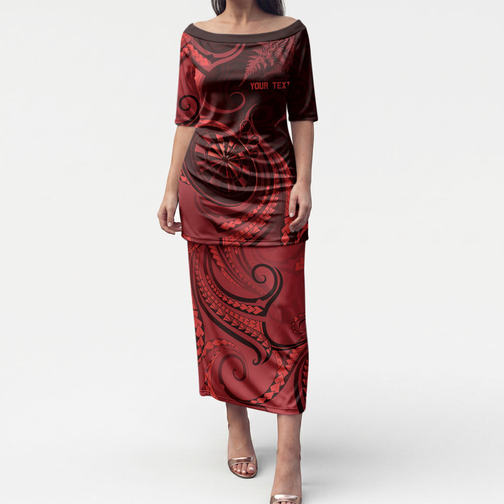 Personalised New Zealand Red Darts Puletasi Maori Fern Curve Style