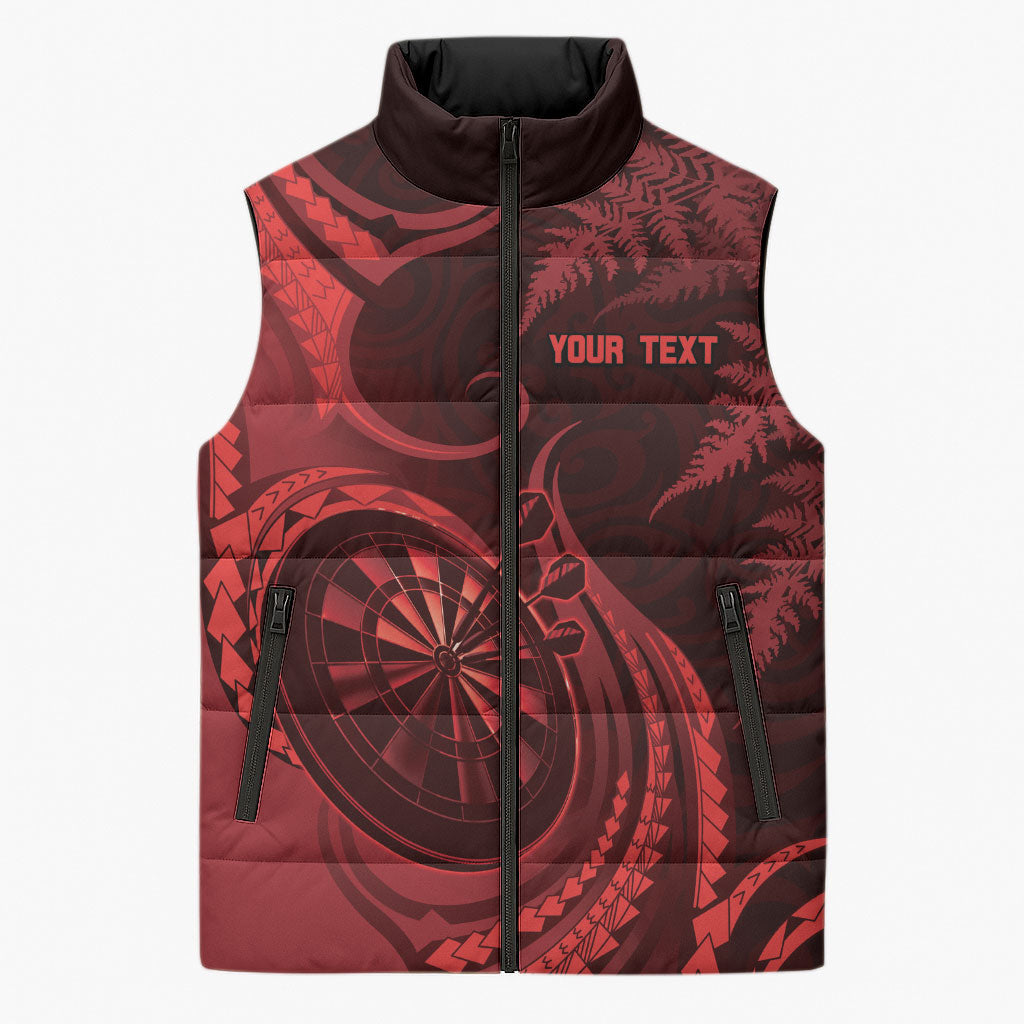 Personalised New Zealand Red Darts Sleeveless Puffer Jacket Maori Fern Curve Style LT05 Unisex Red - Polynesian Pride
