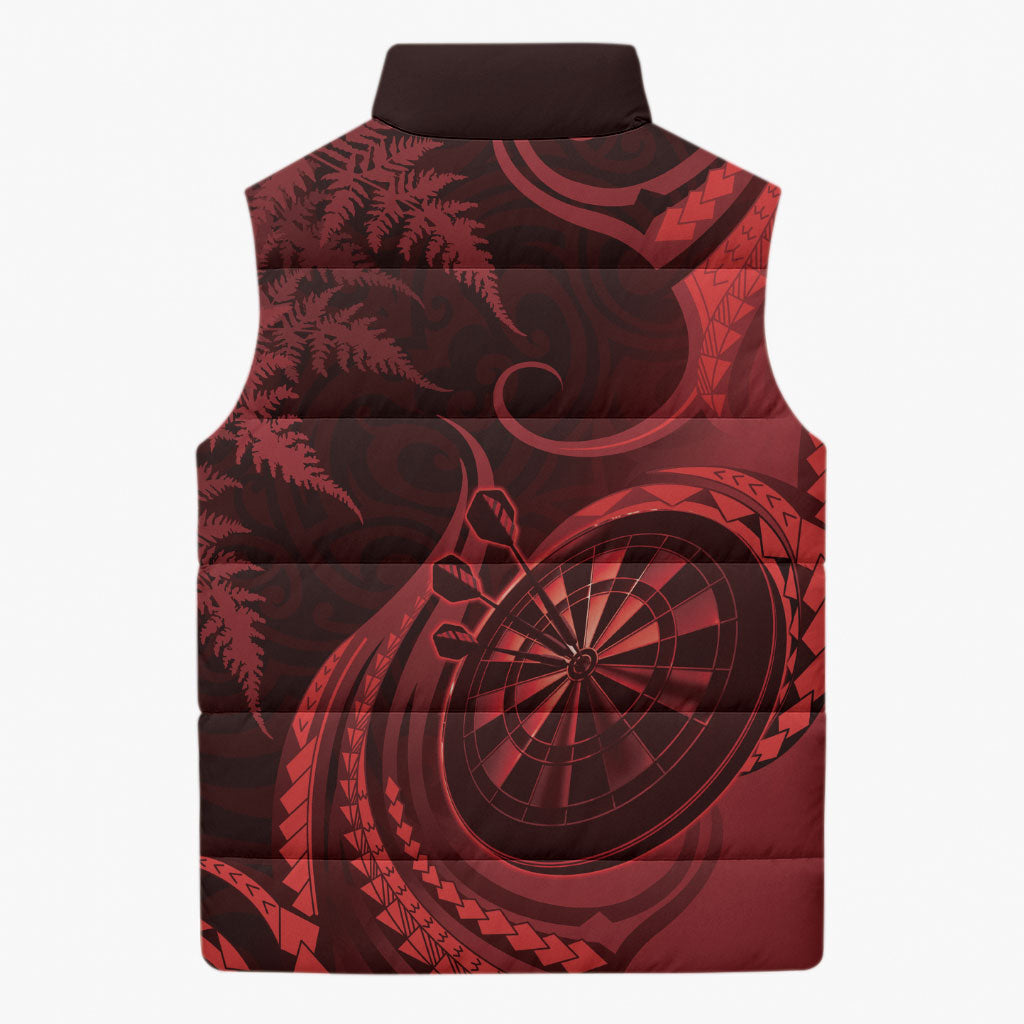 Personalised New Zealand Red Darts Sleeveless Puffer Jacket Maori Fern Curve Style LT05 - Polynesian Pride