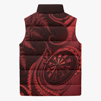 Personalised New Zealand Red Darts Sleeveless Puffer Jacket Maori Fern Curve Style LT05 - Polynesian Pride