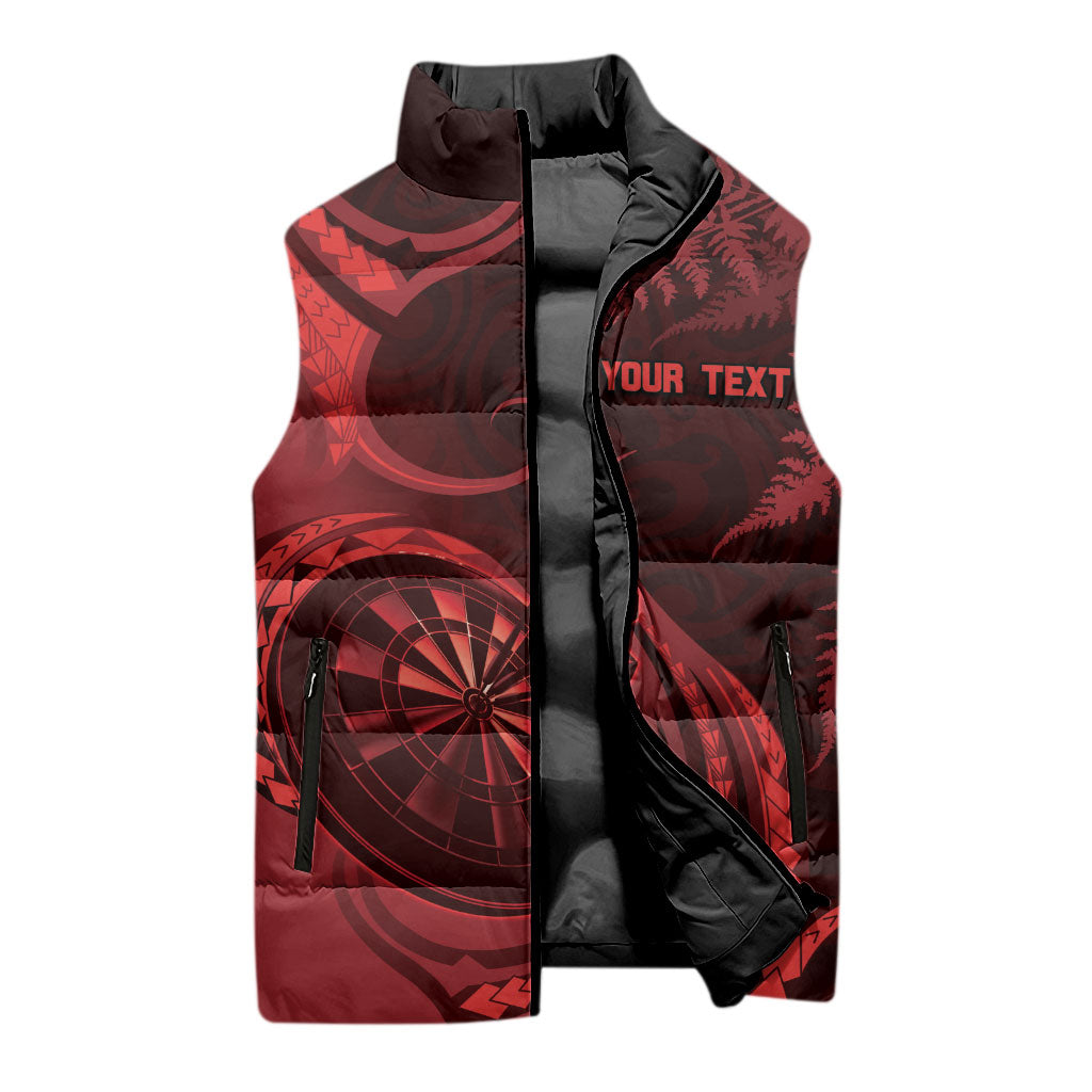 Personalised New Zealand Red Darts Sleeveless Puffer Jacket Maori Fern Curve Style LT05 - Polynesian Pride