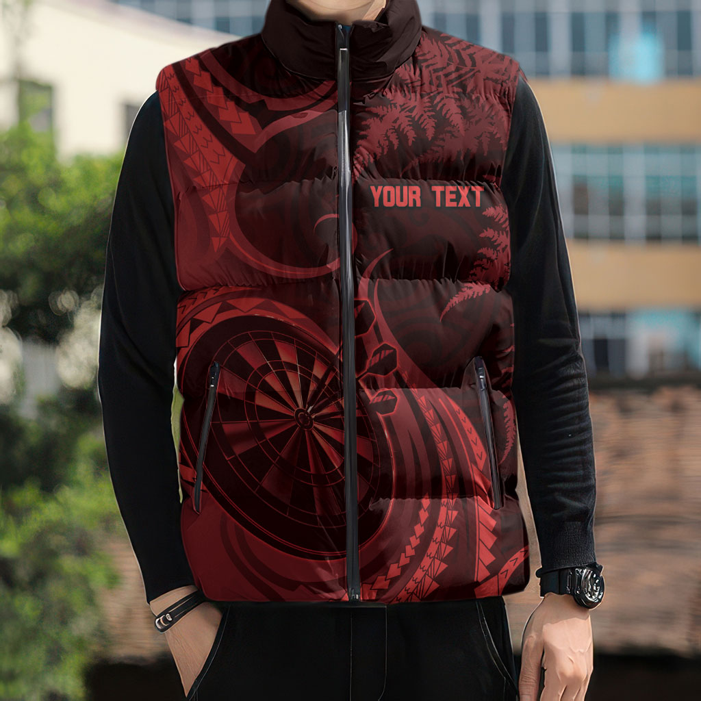 Personalised New Zealand Red Darts Sleeveless Puffer Jacket Maori Fern Curve Style LT05 - Polynesian Pride