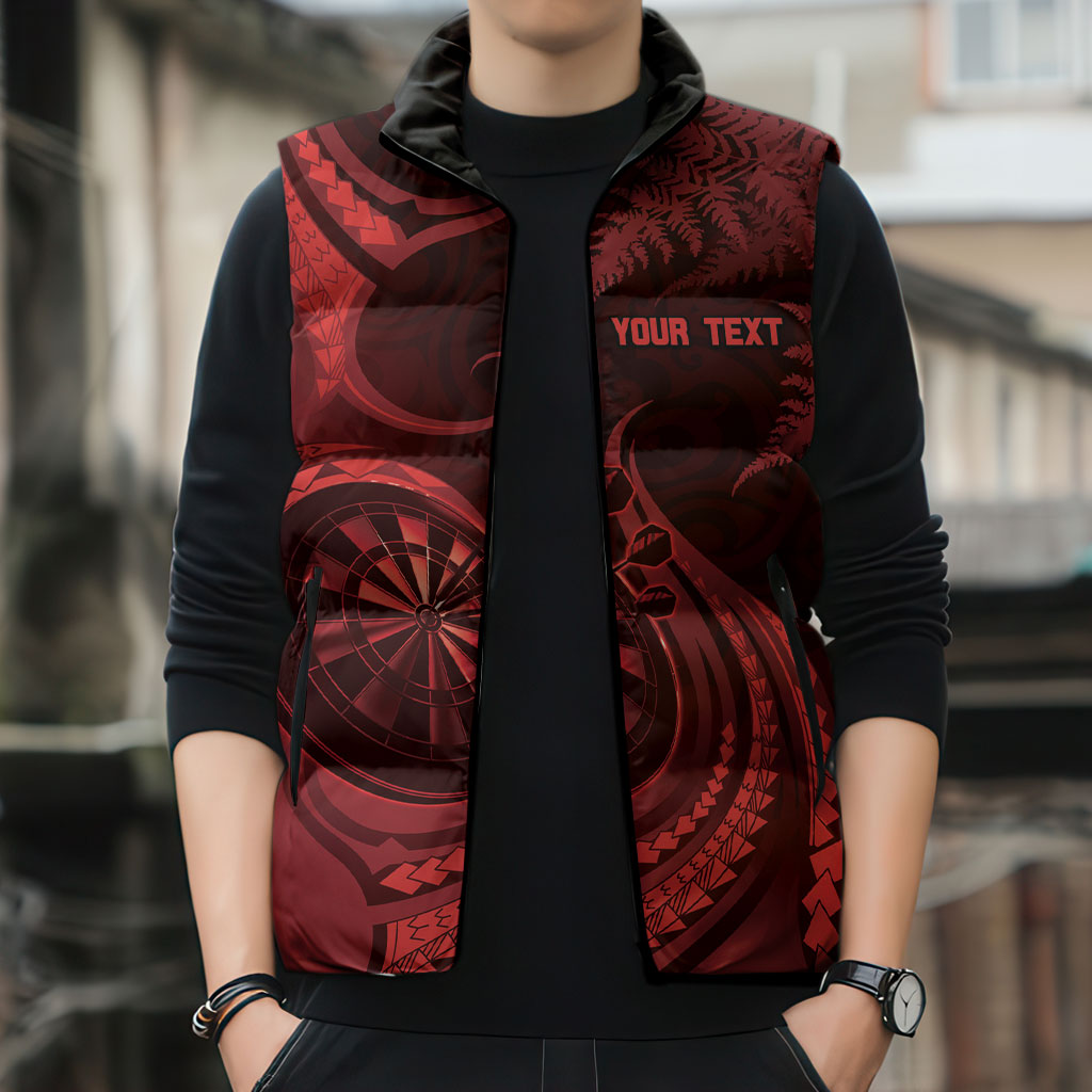Personalised New Zealand Red Darts Sleeveless Puffer Jacket Maori Fern Curve Style LT05 - Polynesian Pride