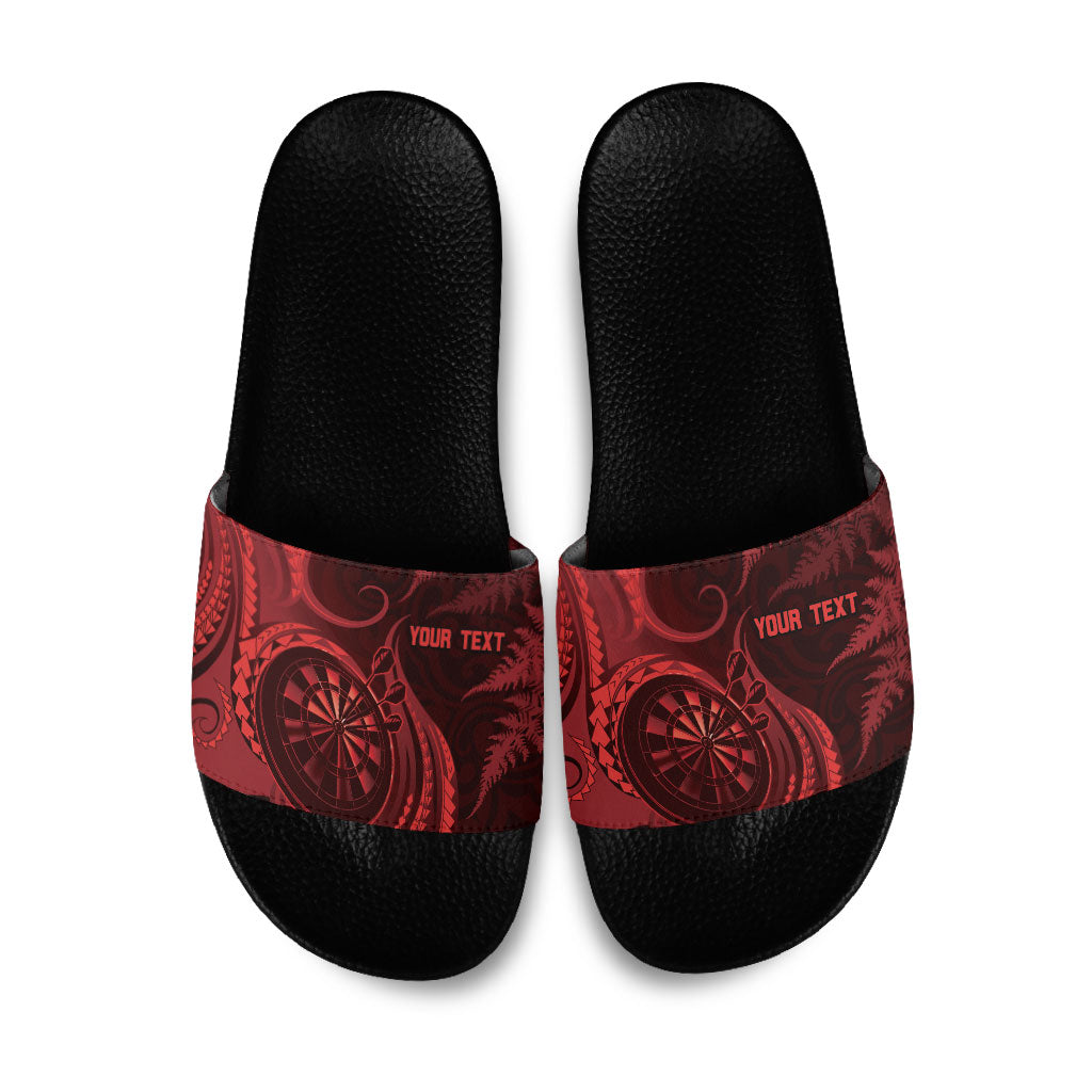 Personalised New Zealand Red Darts Slide Sandals Maori Fern Curve Style