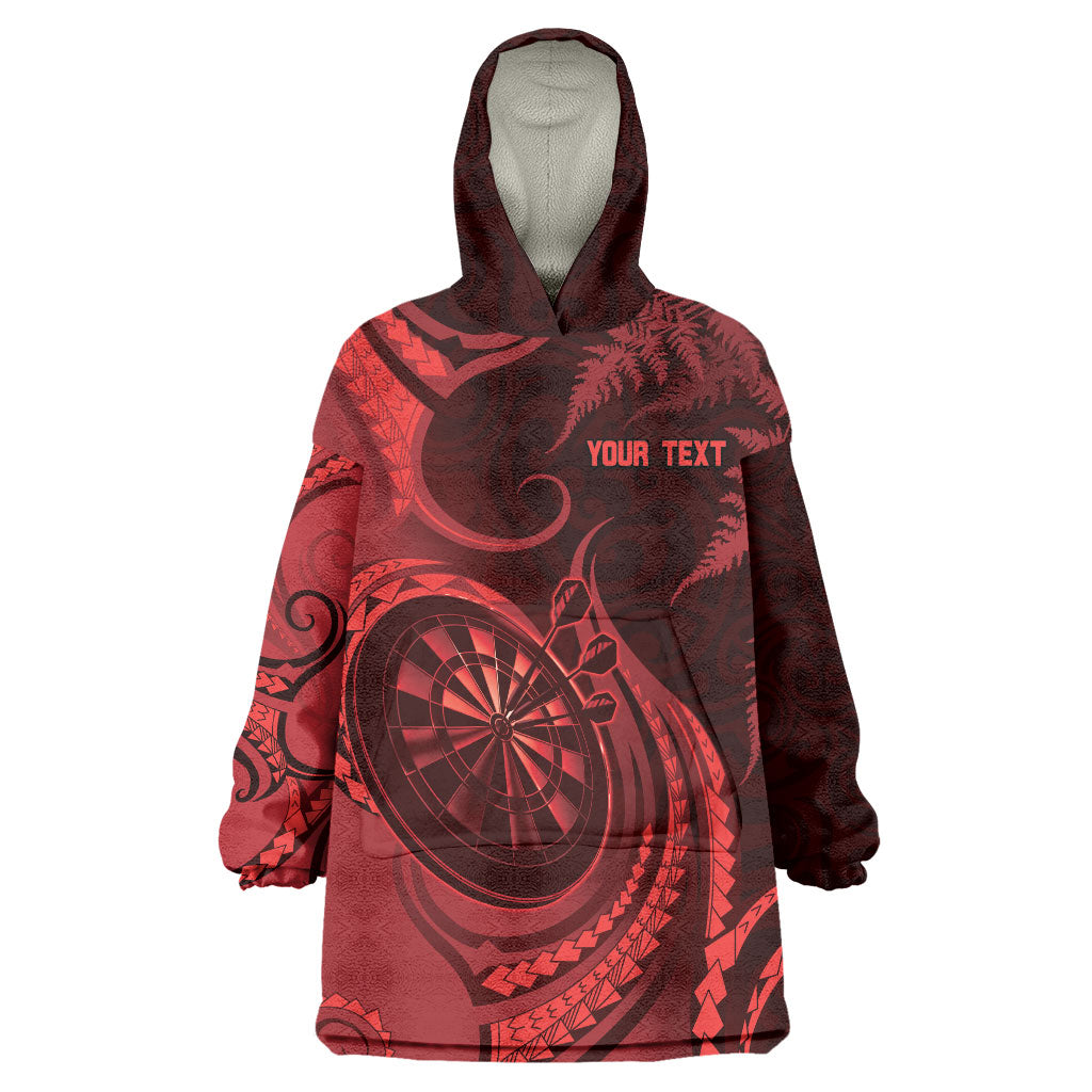 Personalised New Zealand Red Darts Wearable Blanket Hoodie Maori Fern Curve Style