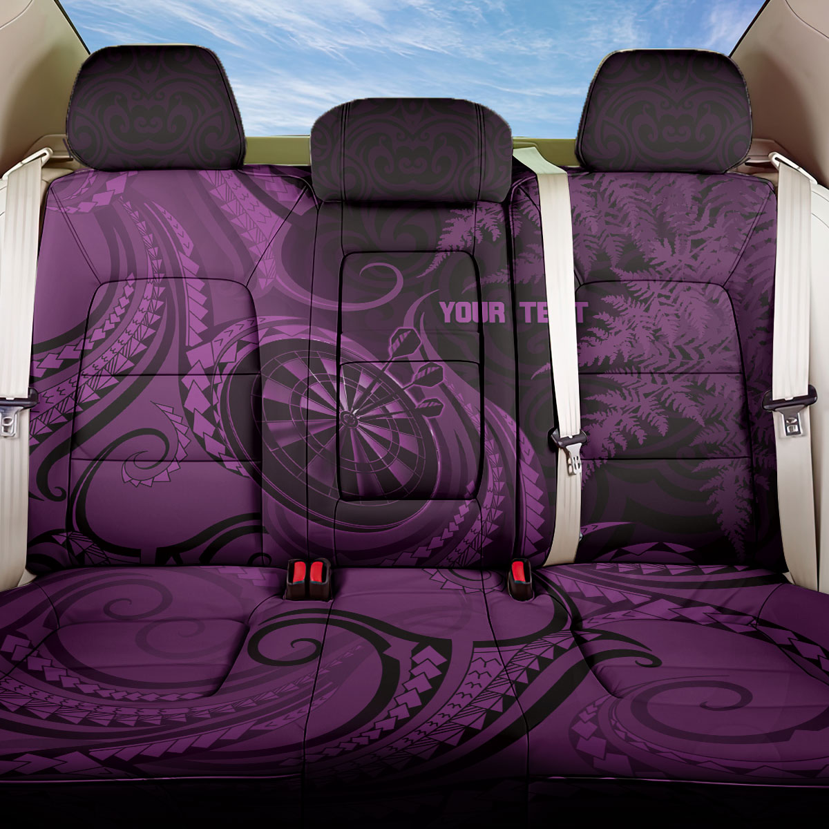 Personalised New Zealand Purple Darts Back Car Seat Cover Maori Fern Curve Style LT05 One Size Purple - Polynesian Pride
