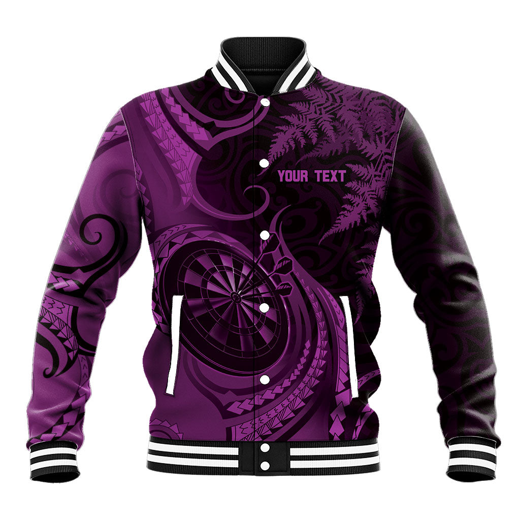 Personalised New Zealand Purple Darts Baseball Jacket Maori Fern Curve Style LT05 Unisex Purple - Polynesian Pride