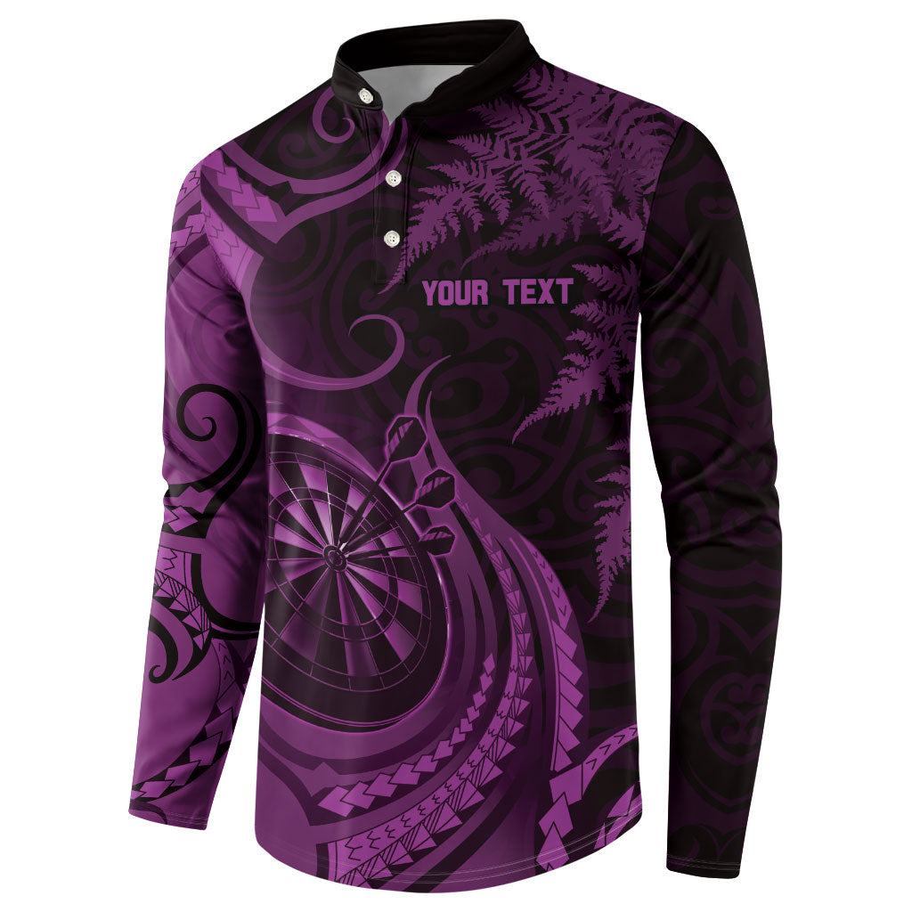 Personalised New Zealand Purple Darts Button Sweatshirt Maori Fern Curve Style LT05 - Polynesian Pride