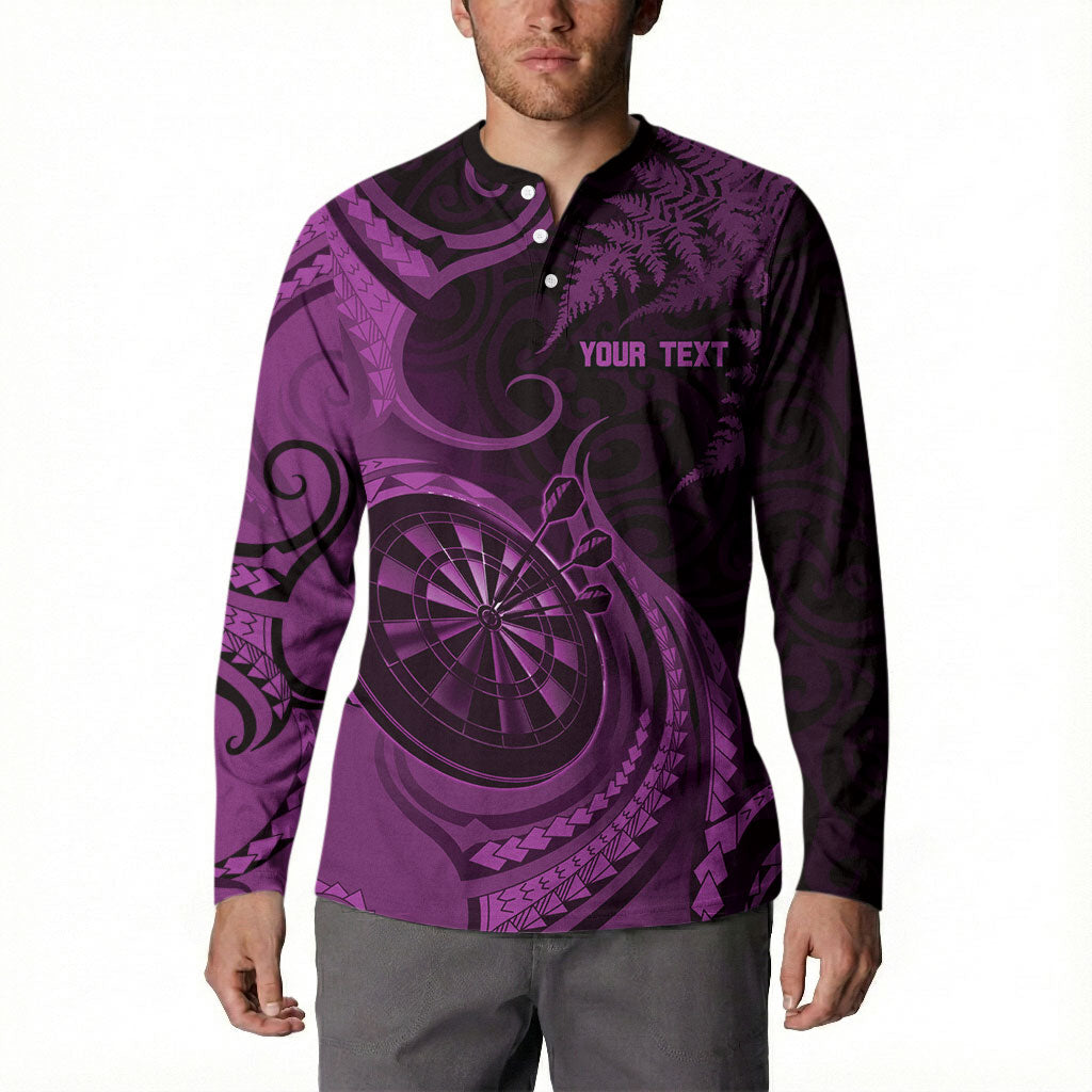 Personalised New Zealand Purple Darts Button Sweatshirt Maori Fern Curve Style LT05 - Polynesian Pride