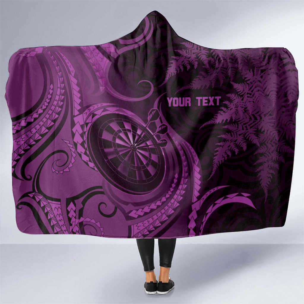 Personalised New Zealand Purple Darts Hooded Blanket Maori Fern Curve Style