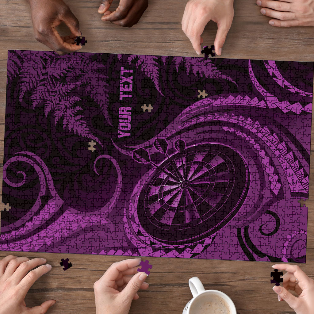 Personalised New Zealand Purple Darts Puzzle Maori Fern Curve Style LT05 - Polynesian Pride