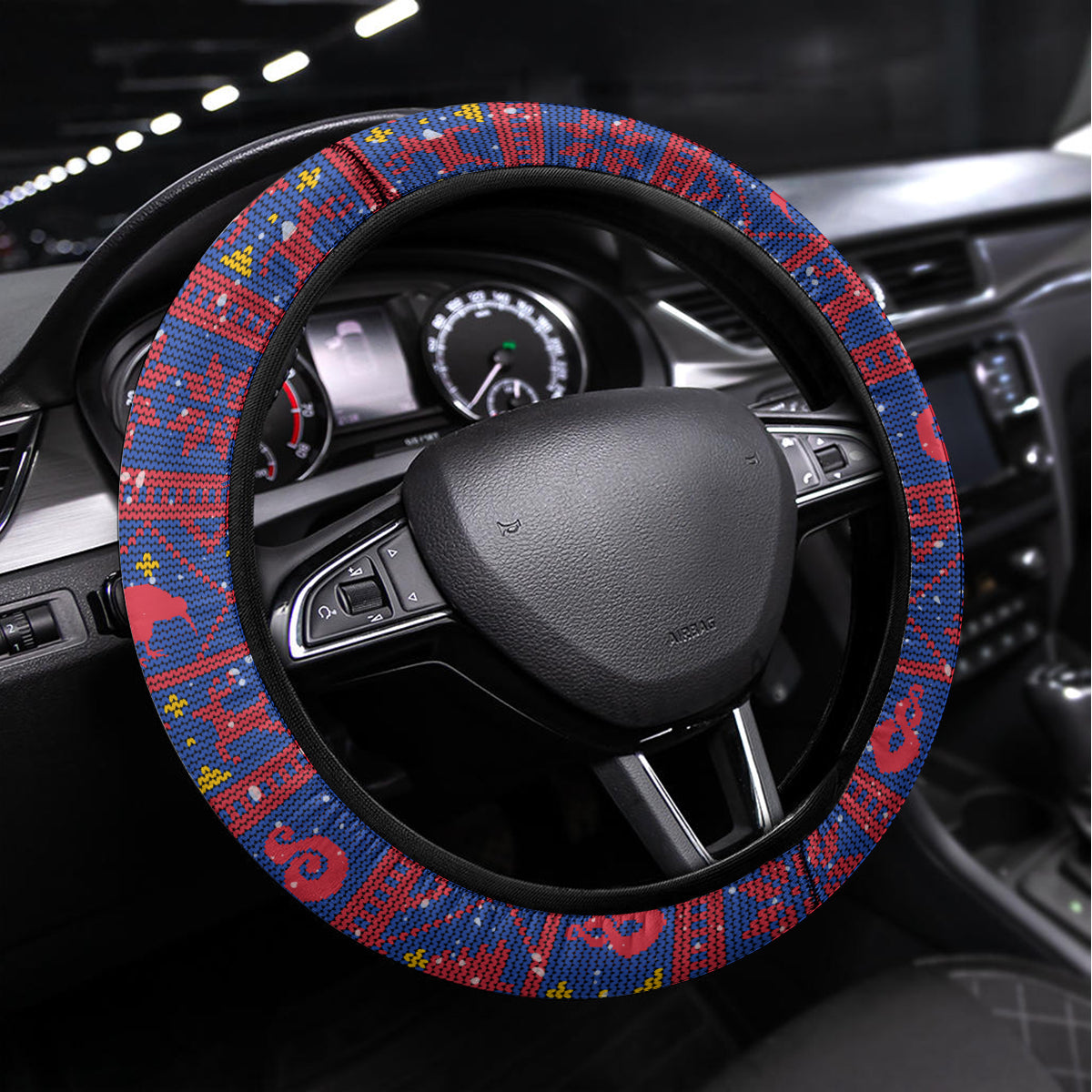 New Zealand Christmas Steering Wheel Cover Haka Fern Santa Tiki Meri Kirihimete