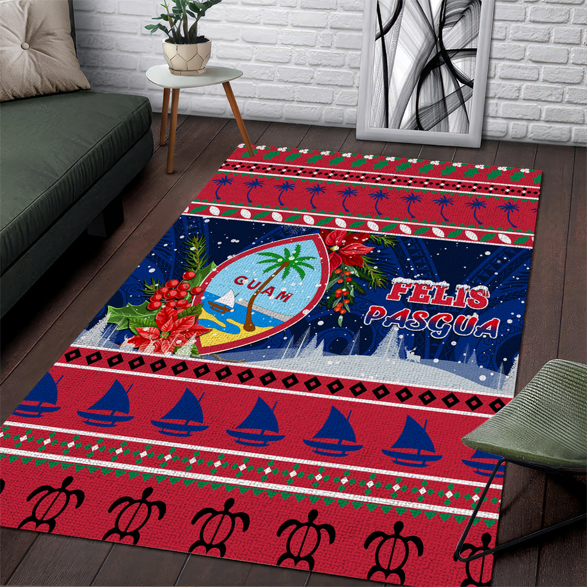 Guam Christmas Area Rug Guaman Seal Poinsettia Felis Pasgua LT05 Red - Polynesian Pride