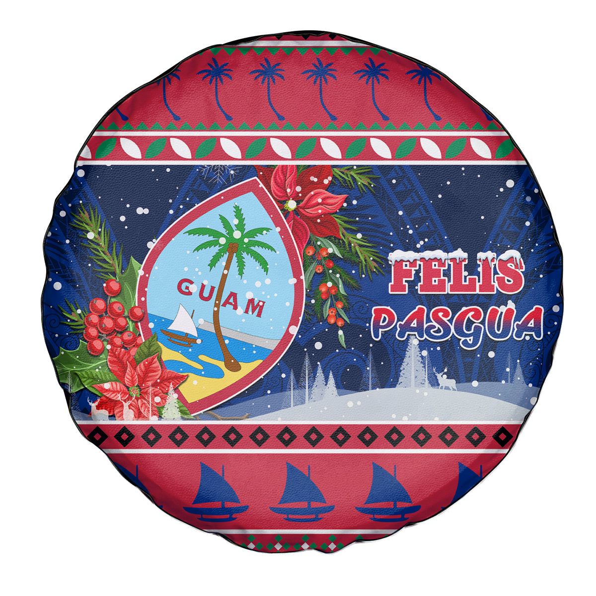 Guam Christmas Spare Tire Cover Guaman Seal Poinsettia Felis Pasgua LT05 Red - Polynesian Pride