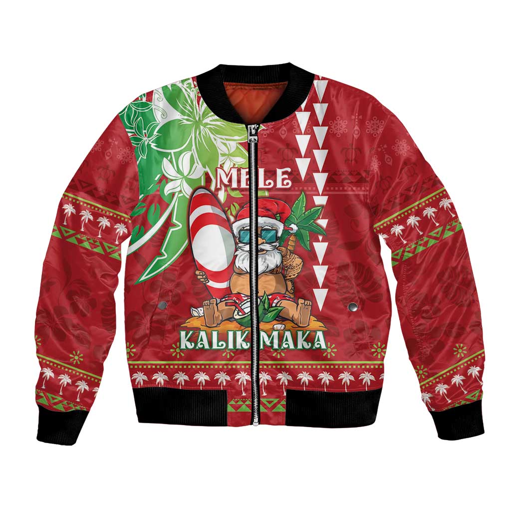 Personalised Hawaii Christmas Bomber Jacket Funny Santa Claus Surf Mele Kalikimaka LT05 Unisex Red - Polynesian Pride