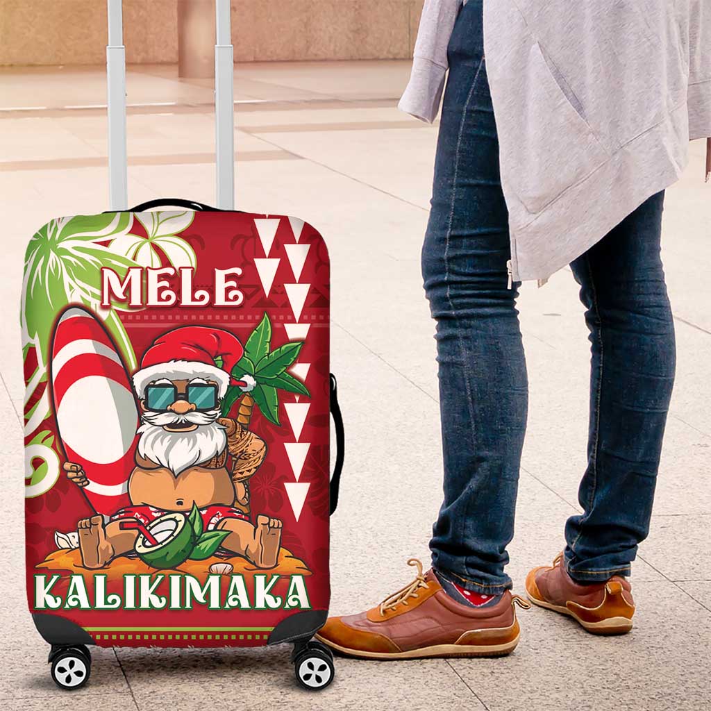 Hawaii Christmas Luggage Cover Funny Santa Claus Surf Mele Kalikimaka LT05 Red - Polynesian Pride