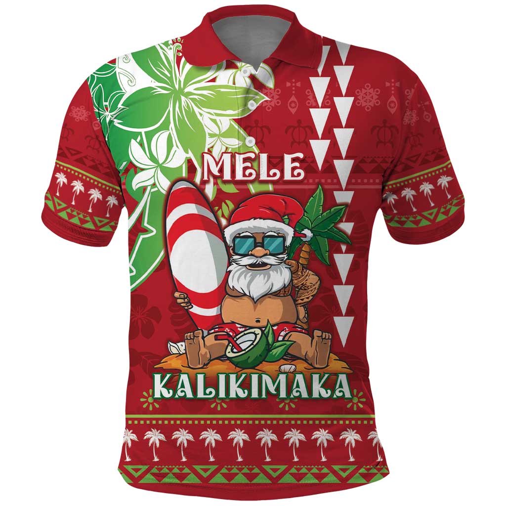 Personalised Hawaii Christmas Polo Shirt Funny Santa Claus Surf Mele Kalikimaka LT05 Red - Polynesian Pride