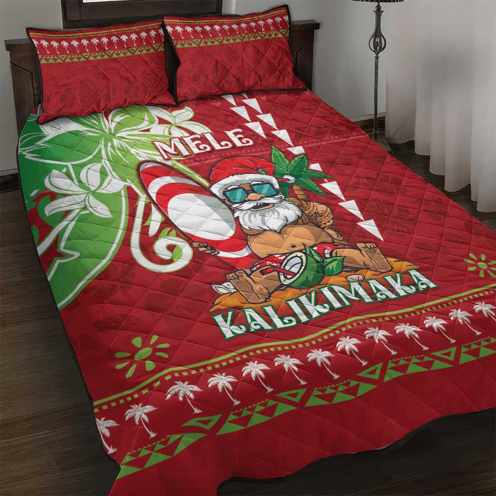 Hawaii Christmas Quilt Bed Set Funny Santa Claus Surf Mele Kalikimaka LT05 Red - Polynesian Pride