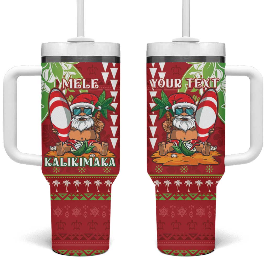 Personalised Hawaii Christmas Tumbler With Handle Funny Santa Claus Surf Mele Kalikimaka LT05 One Size: 40 oz Red - Polynesian Pride