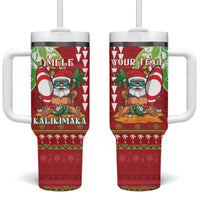 Personalised Hawaii Christmas Tumbler With Handle Funny Santa Claus Surf Mele Kalikimaka LT05 One Size: 40 oz Red - Polynesian Pride