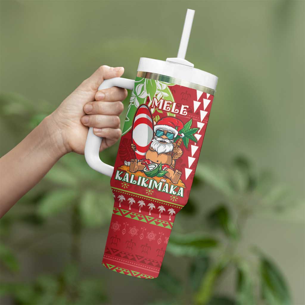 Personalised Hawaii Christmas Tumbler With Handle Funny Santa Claus Surf Mele Kalikimaka LT05 - Polynesian Pride