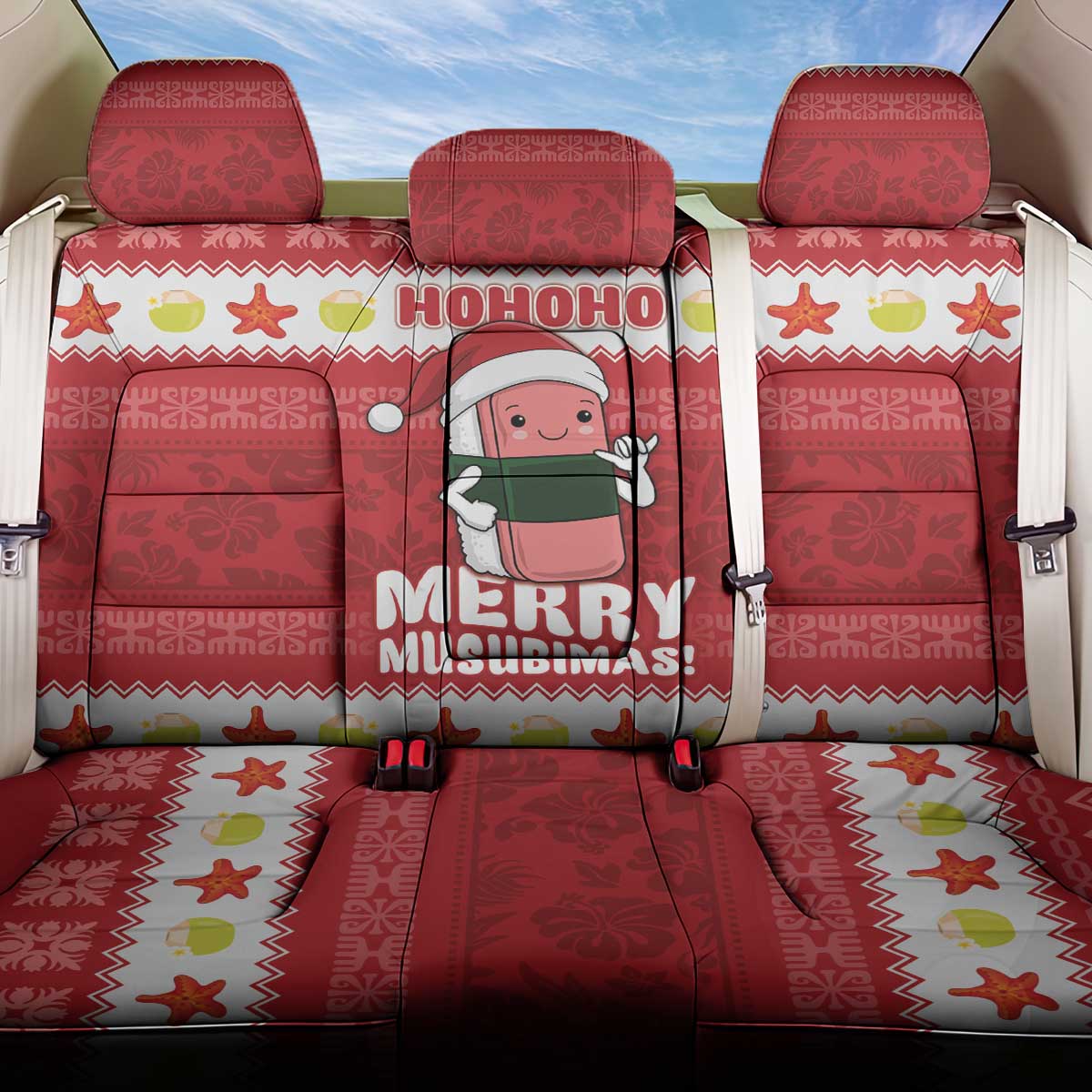 Hawaii Funny Christmas Back Car Seat Cover Spam Musubi Santa LT05 One Size Red - Polynesian Pride