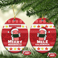 Hawaii Funny Christmas Ceramic Ornament Spam Musubi Santa LT05 Oval Red - Polynesian Pride