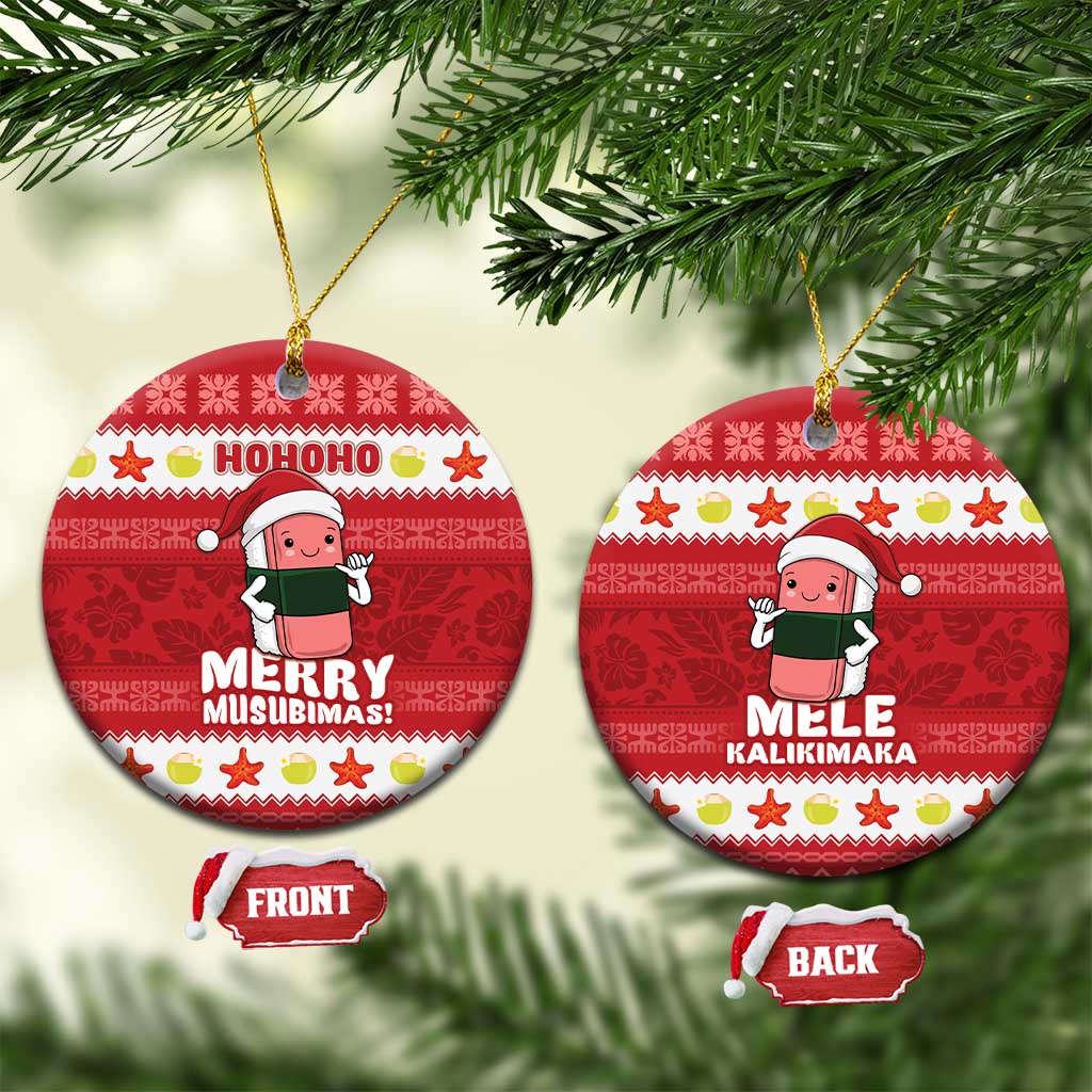 Hawaii Funny Christmas Ceramic Ornament Spam Musubi Santa LT05 Circle Red - Polynesian Pride