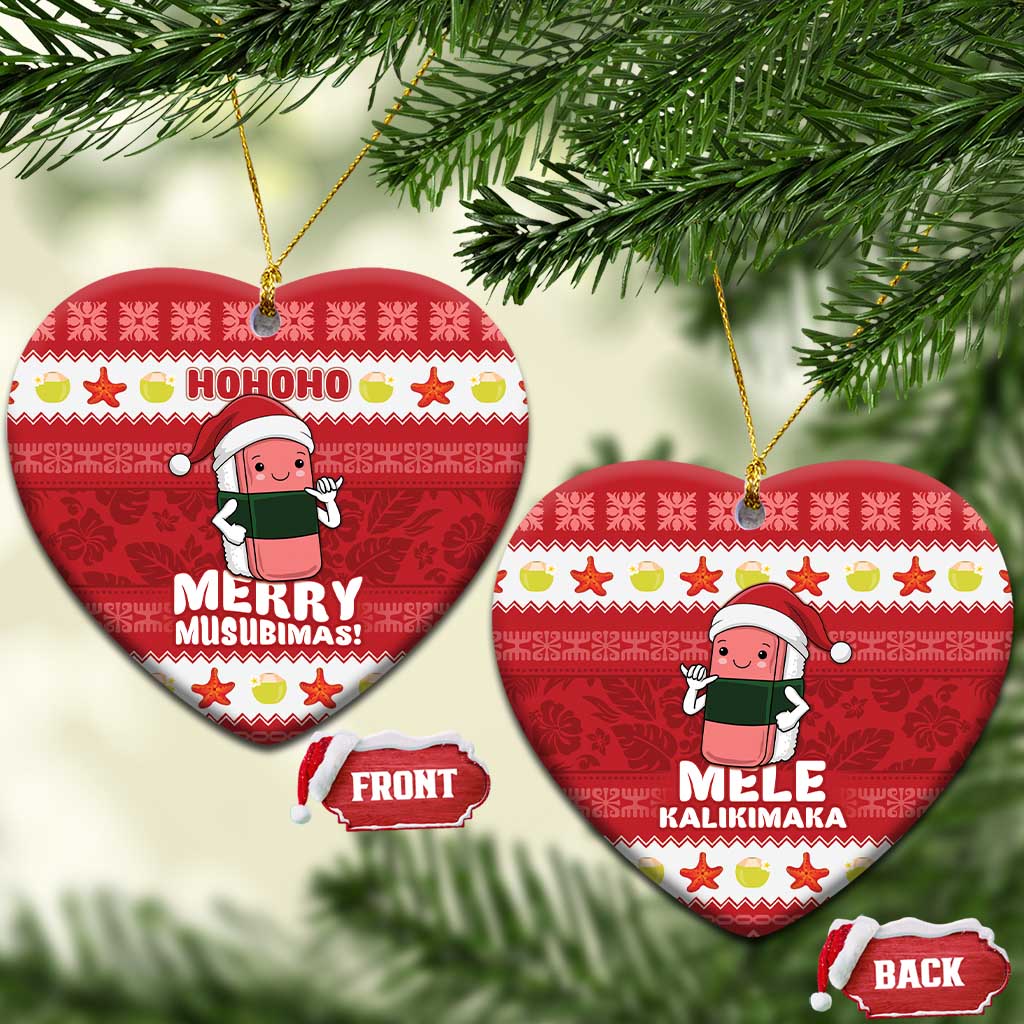 Hawaii Funny Christmas Ceramic Ornament Spam Musubi Santa LT05 Heart Red - Polynesian Pride