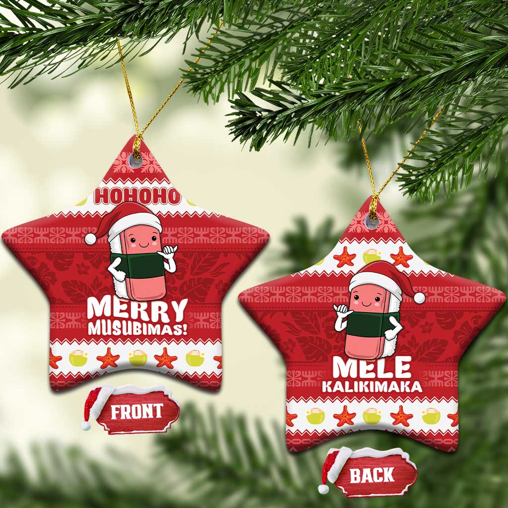 Hawaii Funny Christmas Ceramic Ornament Spam Musubi Santa LT05 Star Red - Polynesian Pride