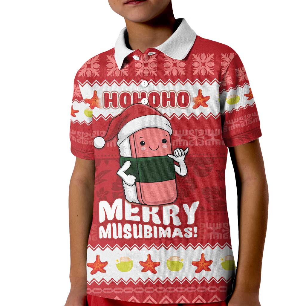 Hawaii Funny Christmas Kid Polo Shirt Spam Musubi Santa LT05 Kid Red - Polynesian Pride