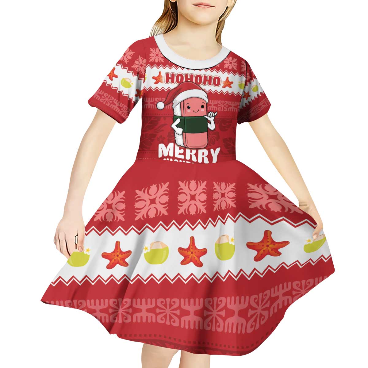 Hawaii Funny Christmas Kid Short Sleeve Dress Spam Musubi Santa LT05 - Polynesian Pride