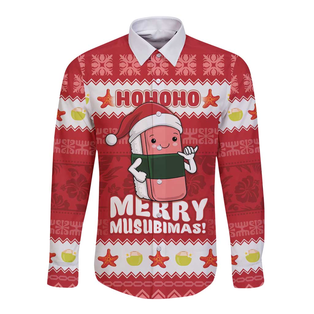 Hawaii Funny Christmas Long Sleeve Button Shirt Spam Musubi Santa LT05 Unisex Red - Polynesian Pride