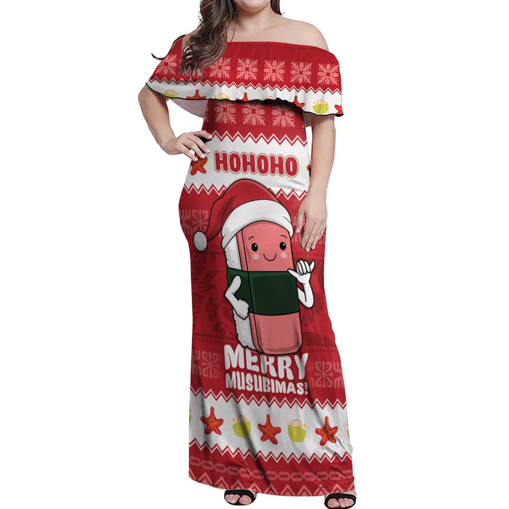 Hawaii Funny Christmas Off Shoulder Maxi Dress Spam Musubi Santa LT05 Women Red - Polynesian Pride