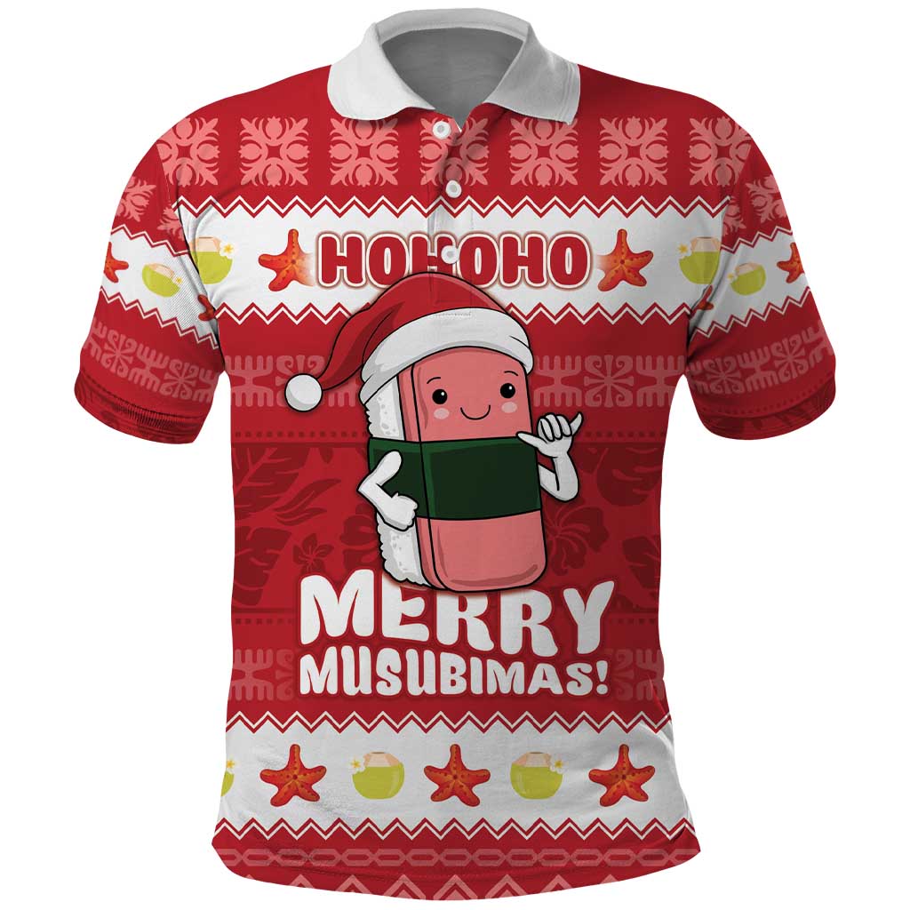 Hawaii Funny Christmas Polo Shirt Spam Musubi Santa LT05 Red - Polynesian Pride