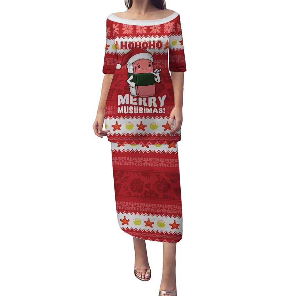 Hawaii Funny Christmas Puletasi Spam Musubi Santa LT05 Long Dress Red - Polynesian Pride