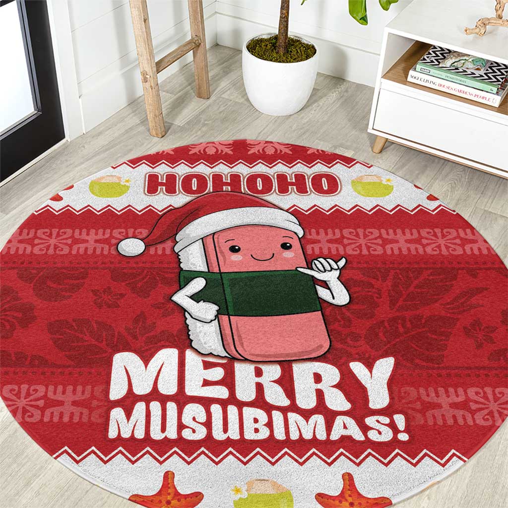 Hawaii Funny Christmas Round Carpet Spam Musubi Santa LT05 Red - Polynesian Pride