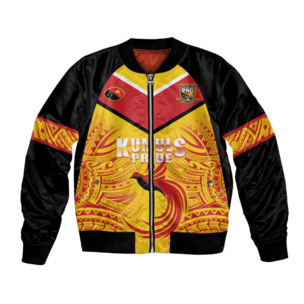 Papua New Guinea Rugby Custom Bomber Jacket Kumul Pride Go Champions LT05 Unisex Yellow - Polynesian Pride
