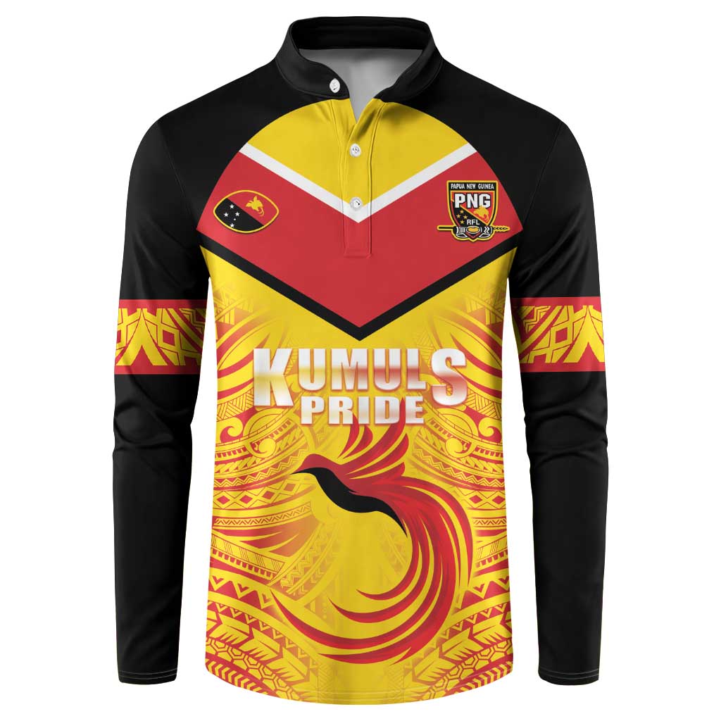 Papua New Guinea Rugby Custom Button Sweatshirt Kumul Pride Go Champions LT05 Yellow - Polynesian Pride