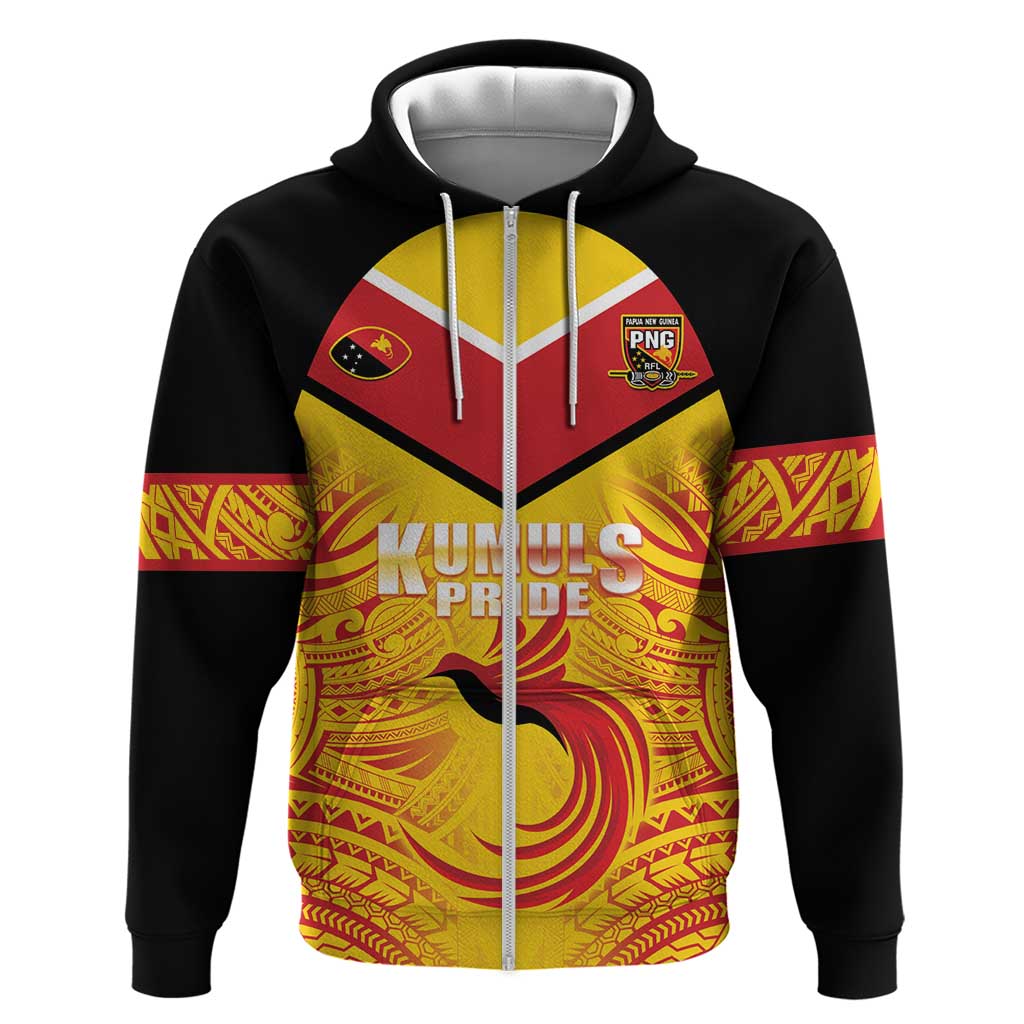 Papua New Guinea Rugby Custom Hoodie Kumul Pride Go Champions LT05 Zip Hoodie Yellow - Polynesian Pride