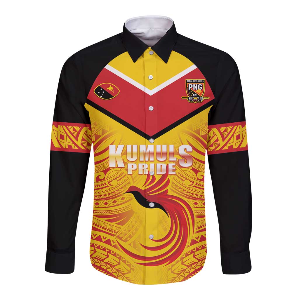 Papua New Guinea Rugby Custom Long Sleeve Button Shirt Kumul Pride Go Champions LT05 Unisex Yellow - Polynesian Pride