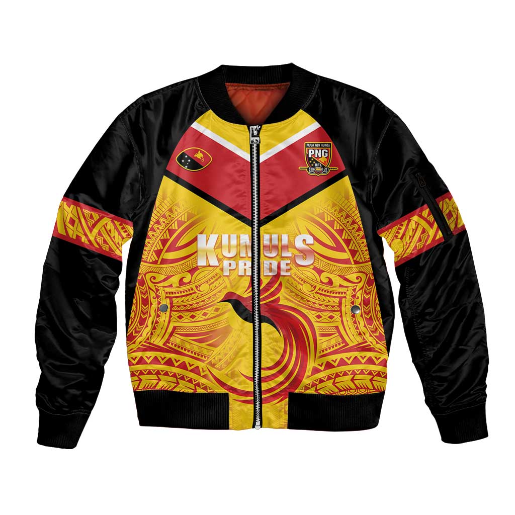 Papua New Guinea Rugby Custom Sleeve Zip Bomber Jacket Kumul Pride Go Champions LT05 Unisex Yellow - Polynesian Pride