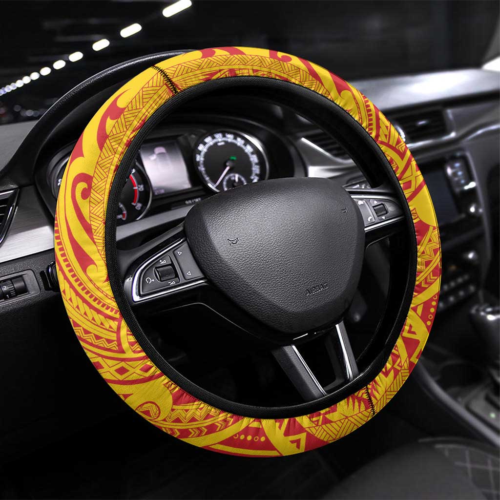 Papua New Guinea Rugby Steering Wheel Cover Kumul Pride Go Champions LT05 Universal Fit Yellow - Polynesian Pride