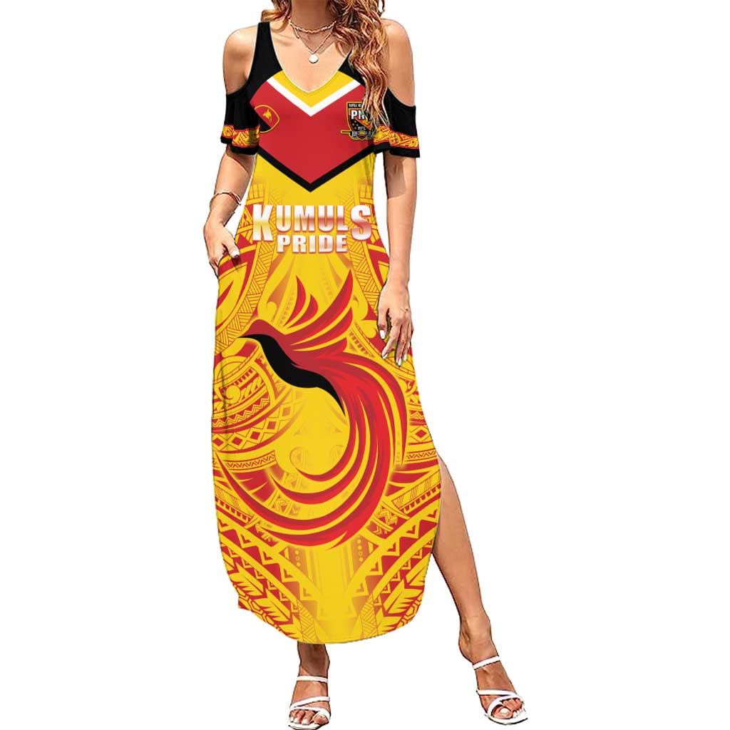 Papua New Guinea Rugby Custom Summer Maxi Dress Kumul Pride Go Champions LT05 Women Yellow - Polynesian Pride
