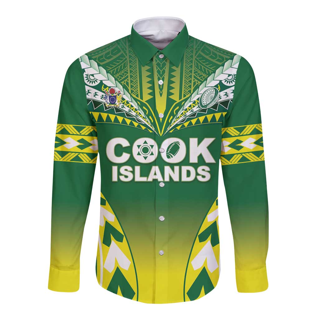 Cook Islands Rugby Custom Long Sleeve Button Shirt The Kukis Go Champions LT05 Unisex Green - Polynesian Pride