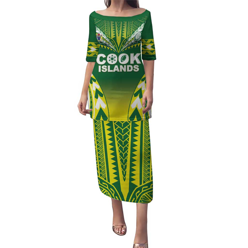 Cook Islands Rugby Custom Puletasi The Kukis Go Champions LT05 Long Dress Green - Polynesian Pride