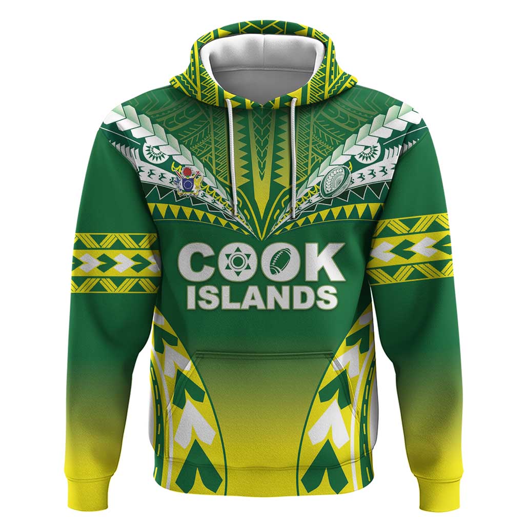 Cook Islands Rugby Custom Zip Hoodie The Kukis Go Champions LT05 Pullover Hoodie Green - Polynesian Pride